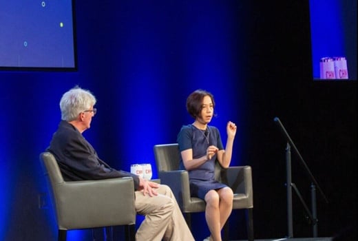 Tom Kalil and Fei-Fei Li on stage at CHM